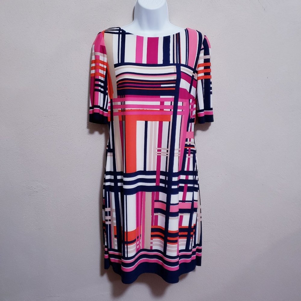 Eliza J Pink Black White Orange Geometric Shift Dress Mini